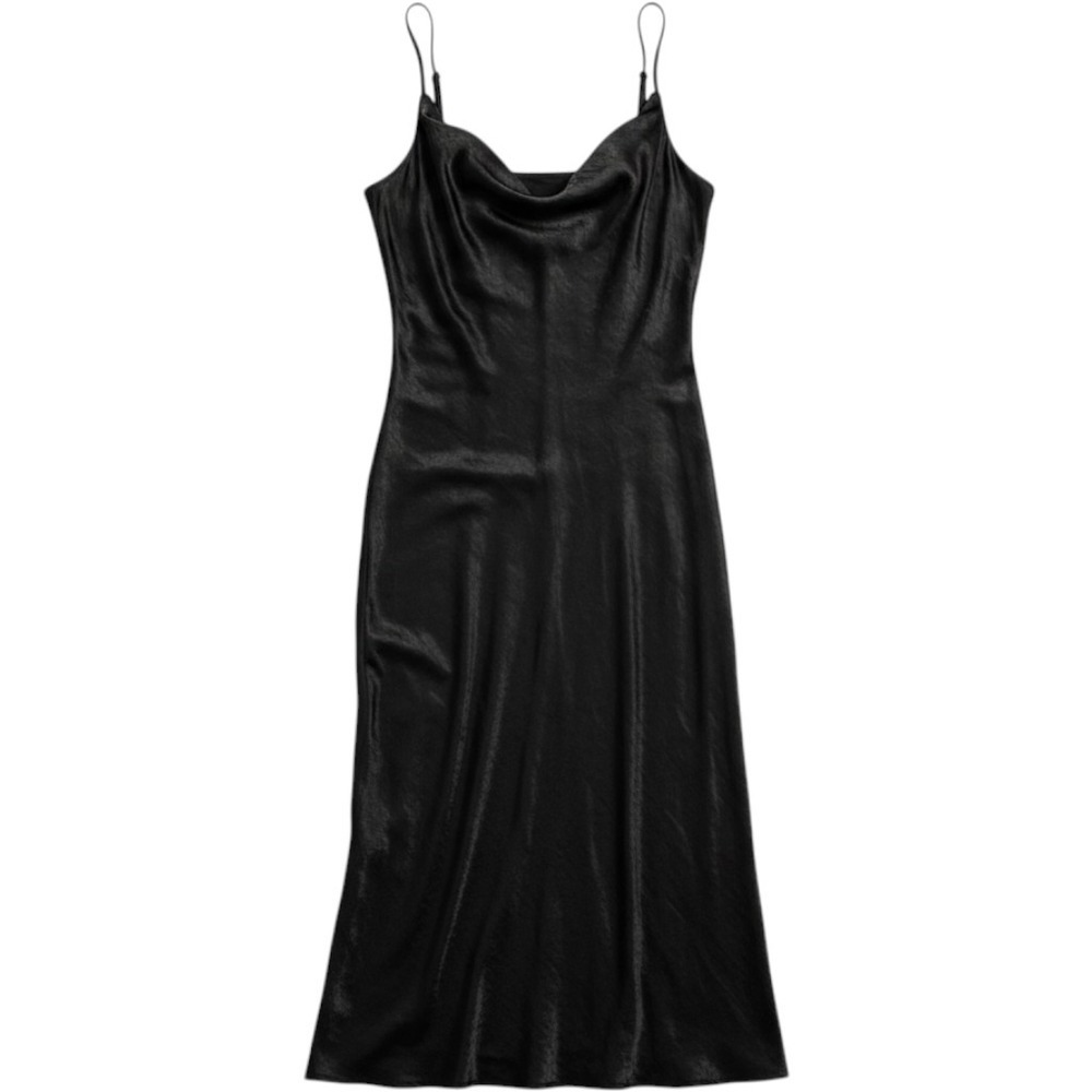 Oak + Fort Black Satin Cowl Neck Midi Slip Dress Small Adjustable Straps